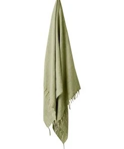 Aura Home Vintage Linen Fringe Throw in Willow