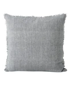 Aura Home Vintage Linen Fringe Cushion in Smoke