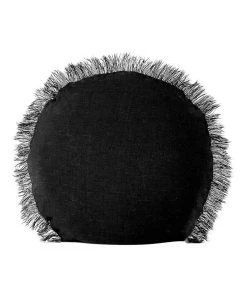 Aura Home Vintage Linen Fringe 45cm Round Cushion in Black