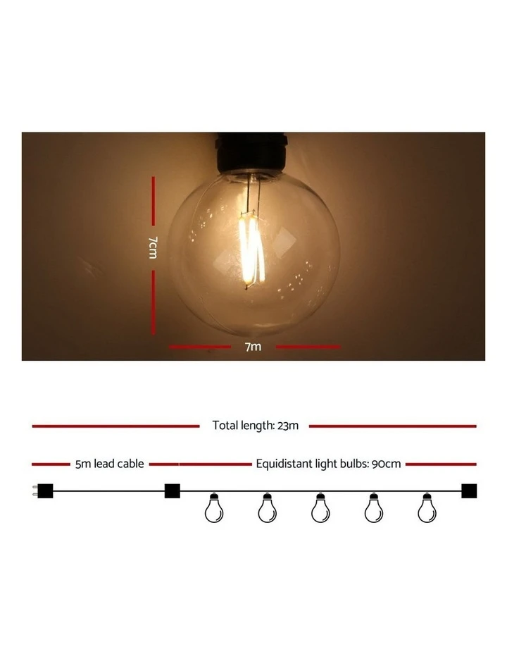 My Plaza Jingle Jollys 23m LED Festoon String Lights Kits Wedding Party Warm White 2 My Plaza Jingle Jollys 23m LED Festoon String Lights Kits Wedding Party Warm White - Image 2