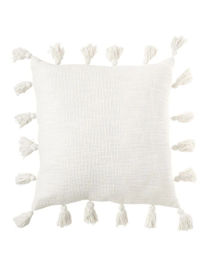 Vue Gibraltar Cotton Slub Cotton With Tassels Cushion Off White 1 Vue Gibraltar Cotton Slub Cotton With Tassels Cushion Off White