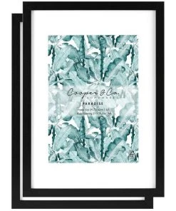 Cooper & Co Set Of 2 29.7cmx42 Mat to 21x29.7cm Black Premium Paradise Wooden Photo Frame