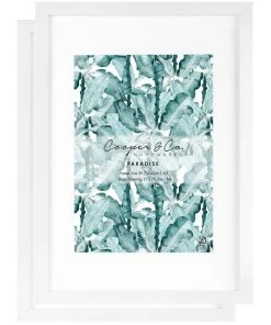 Cooper & Co Set Of 2 29.7cmx42 Mat to 21x29.7cm White Premium Paradise Wooden Photo Frame