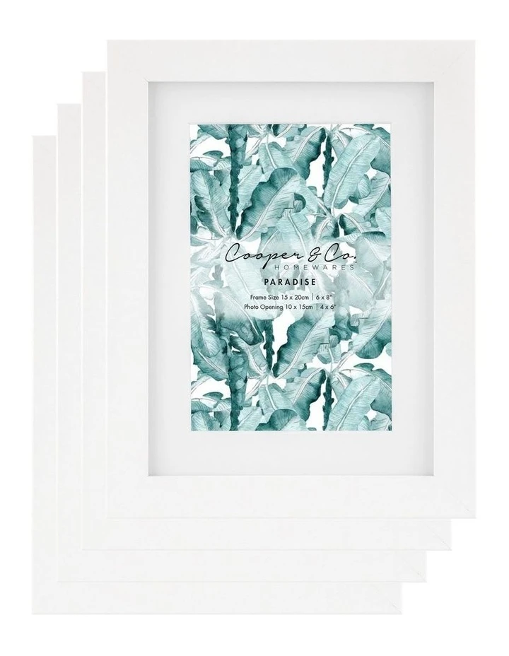 Cooper & Co Set Of 4 15x20cm Mat to 10x15cm White Premium Paradise Wooden Photo Frame 1 Cooper & Co Set Of 4 15x20cm Mat to 10x15cm White Premium Paradise Wooden Photo Frame