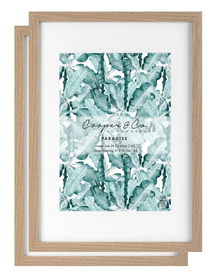 Cooper & Co Set Of 2 29.7x42cm Mat to 21x29.7cm Oak Premium Paradise Wooden Photo Frame 1 Cooper & Co Set Of 2 29.7x42cm Mat to 21x29.7cm Oak Premium Paradise Wooden Photo Frame