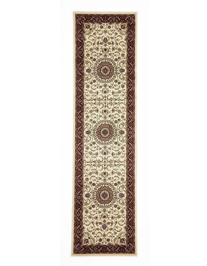 Rug Culture Sydney Medallion Runner Ivory with Red Border Runner Rug 1 Rug Culture Sydney Medallion Runner Ivory with Red Border Runner Rug