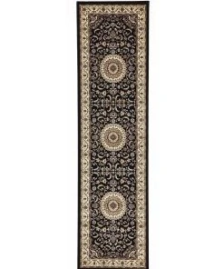Rug Culture Sydney Medallion Runner Black with Ivory Border Runner Rug