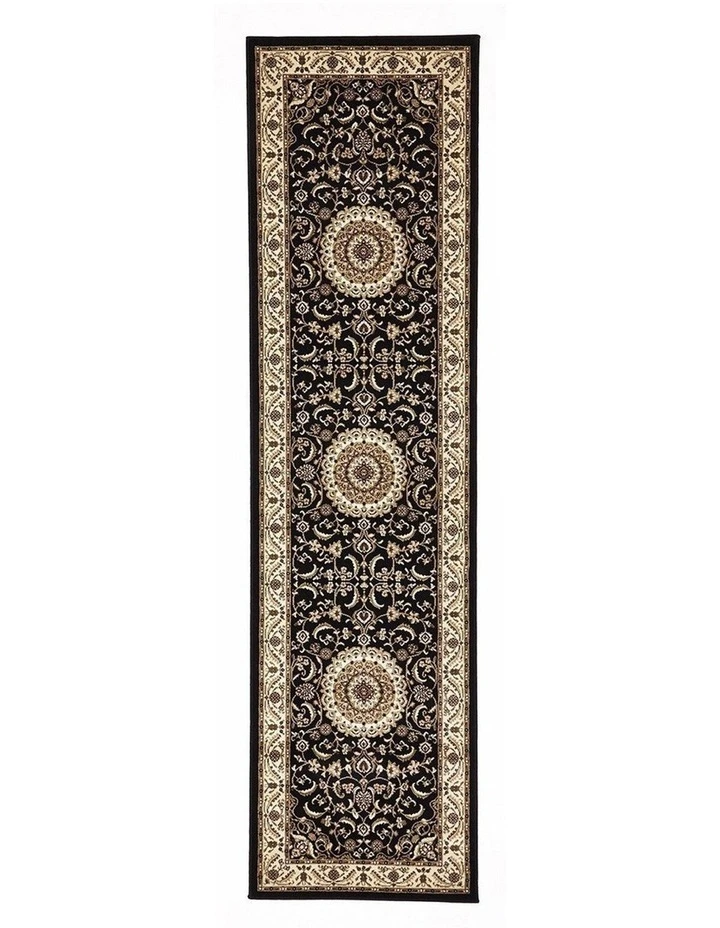 Rug Culture Sydney Medallion Runner Black with Ivory Border Runner Rug 1 Rug Culture Sydney Medallion Runner Black with Ivory Border Runner Rug