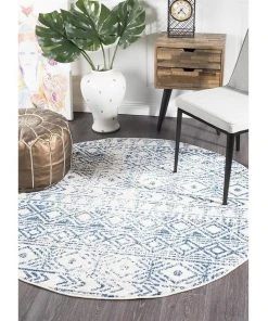 Rug Culture Oasis Ismail White Blue Rustic Round Rug -The Shine Nook Sales Store 790148620 5 720x928