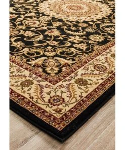 Rug Culture Sydney Collection Medallion Rug Black with Ivory Border -The Shine Nook Sales Store 797879260 3 720x928