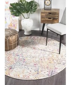 Rug Culture Oasis Ismail Multi Grey Rustic Round Rug -The Shine Nook Sales Store 797880520 5 720x928