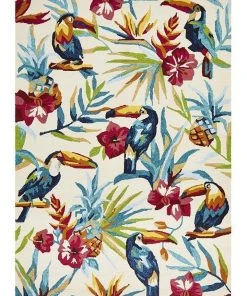 Rug Culture Copacabana Toucan Tropical Indoor Outdoor Rug Cream