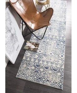 Rug Culture Oasis Ismail White Blue Rustic Runner Rug -The Shine Nook Sales Store 797938390 6 720x928