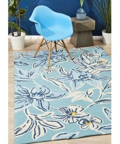 Rug Culture Copacabana Whimsical Blue Floral Indoor Outdoor Rug -The Shine Nook Sales Store 797939020 7 720x928