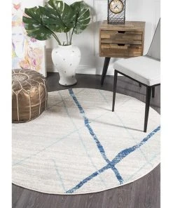 Rug Culture Oasis Noah White Blue Contemporary Round Rug -The Shine Nook Sales Store 798040360 5 720x928