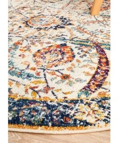 Rug Culture Evoke Peacock Ivory Transitional Round Rug