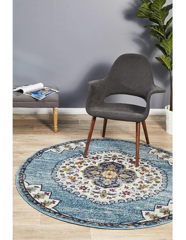 Rug Culture Babylon 202 Blue Round Rug 7 Rug Culture Babylon 202 Blue Round Rug - Image 7