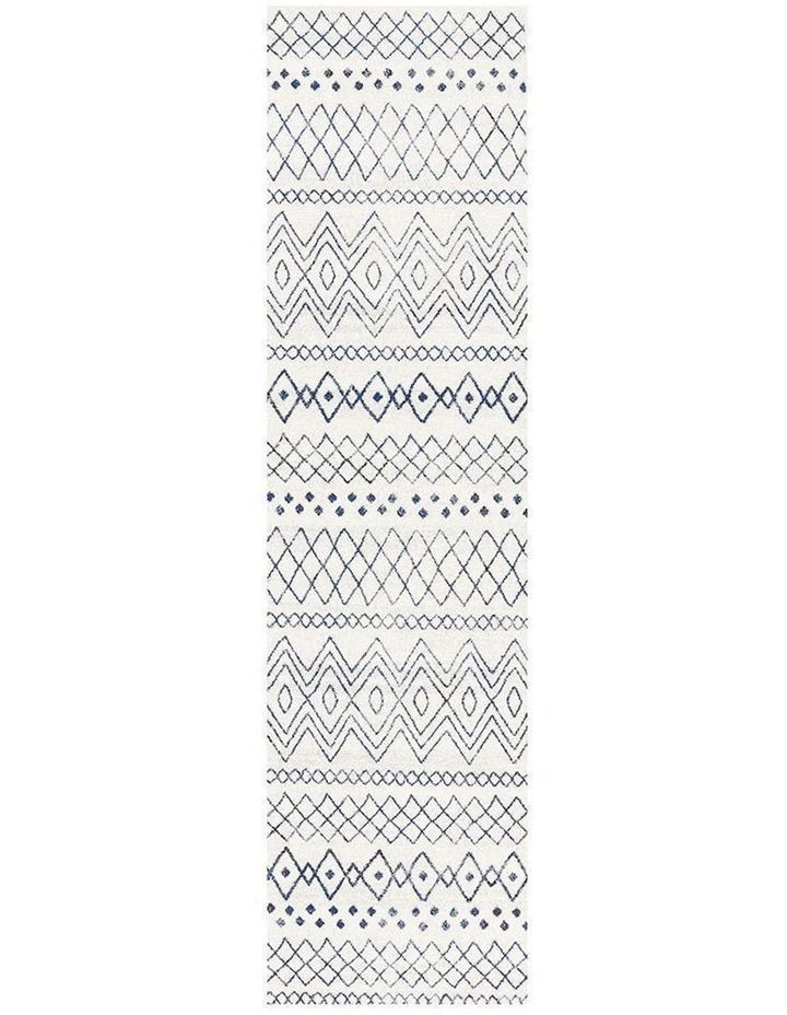 Rug Culture Oasis Nadia White Blue Rustic Tribal Runner Rug 6 Rug Culture Oasis Nadia White Blue Rustic Tribal Runner Rug - Image 6