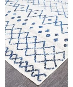 Rug Culture Oasis Nadia White Blue Rustic Tribal Runner Rug