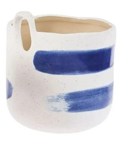 Linen House Paterna 15cm Planter Pot Blue Stripe