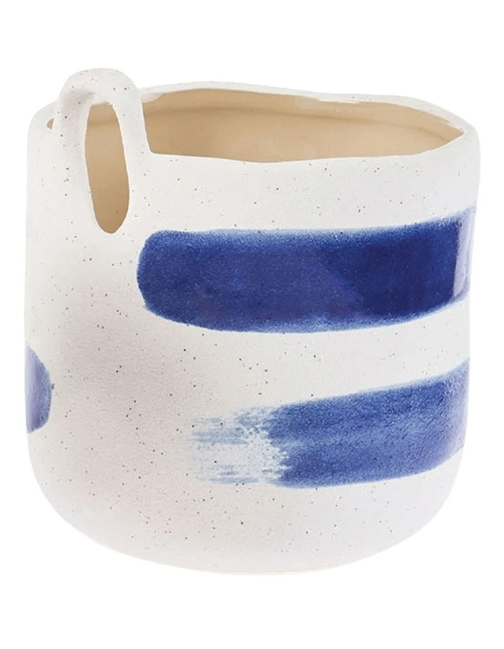 Linen House Paterna 15cm Planter Pot Blue Stripe 1 Linen House Paterna 15cm Planter Pot Blue Stripe