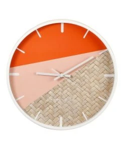 Cooper & Co 30cm Watermelon/Rattan Cayman Silent Movement Round Wall Clock