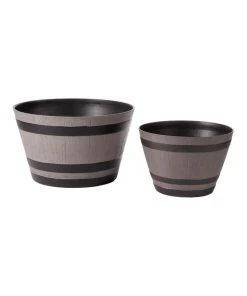 Cooper & Co Set of 2 52cm & 38cm Half Barrel Grey Round Planter Pots
