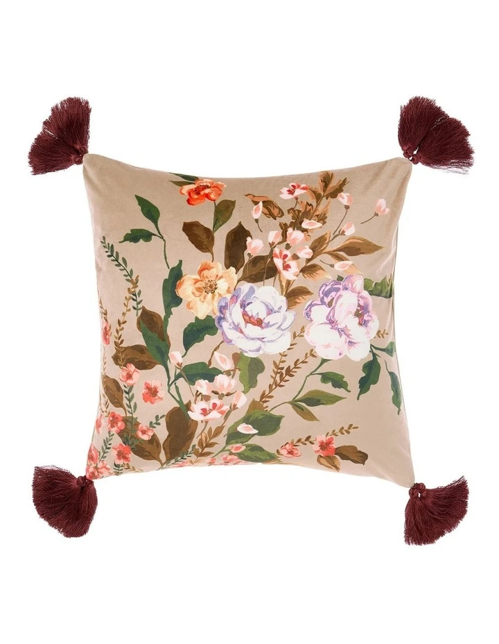 Linen House Cecilia Square Cushion with Tassels Khaki 1 Linen House Cecilia Square Cushion with Tassels Khaki