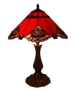 G&G Bro Large Benita Leadlight Tiffany Table Lamp Red