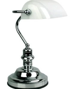 Oriel Lighting Banker's Touch Table Lamp Chrome/ Gloss Opal