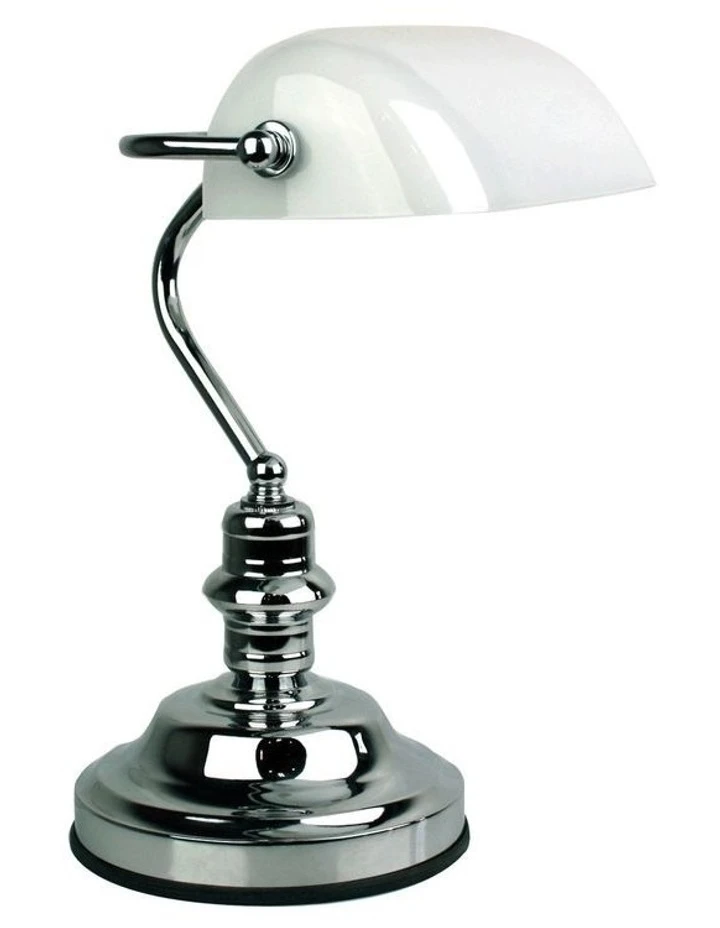 Oriel Lighting Banker's Touch Table Lamp Chrome/ Gloss Opal 1 Oriel Lighting Banker's Touch Table Lamp Chrome/ Gloss Opal