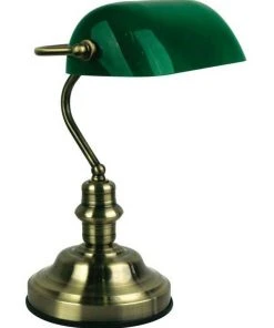 Oriel Lighting Banker's Touch Table Lamp AB/ Drak Green