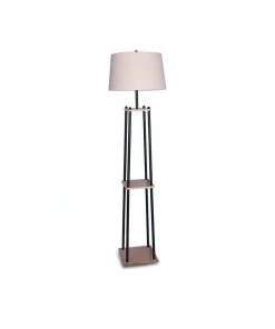 Sarantino Metal Etagere Floor Lamp With Wood Shelf Light Cream Linen Fabric Shade
