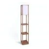 Sarantino Etagere Floor Lamp Off-white Fabric Shade Reading Oak Wood Finish