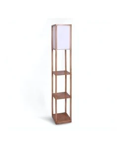 Sarantino Etagere Floor Lamp Off-white Fabric Shade Reading Oak Wood Finish
