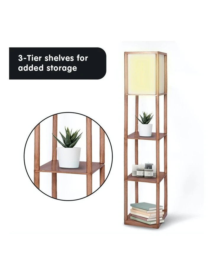 Sarantino Etagere Floor Lamp Off-white Fabric Shade Reading Oak Wood Finish 5 Sarantino Etagere Floor Lamp Off-white Fabric Shade Reading Oak Wood Finish - Image 5