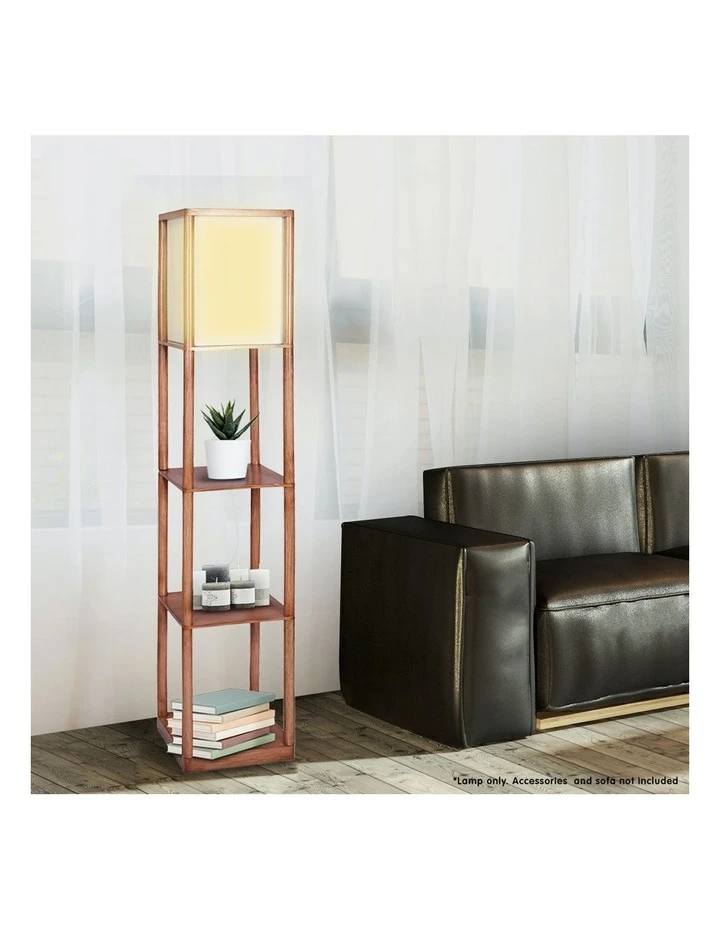 Sarantino Etagere Floor Lamp Off-white Fabric Shade Reading Oak Wood Finish 6 Sarantino Etagere Floor Lamp Off-white Fabric Shade Reading Oak Wood Finish - Image 6