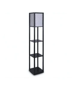 Sarantino Etagere Floor Lamp Diamond Design Fabric Shade With Shelves Black