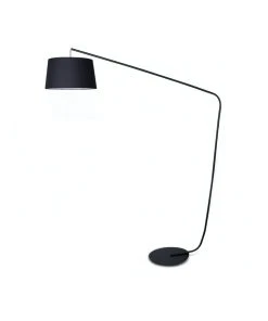 Sarantino Metal Arc Floor Lamp In Black Finish Wih Linen Taper Drum Round Shade Black