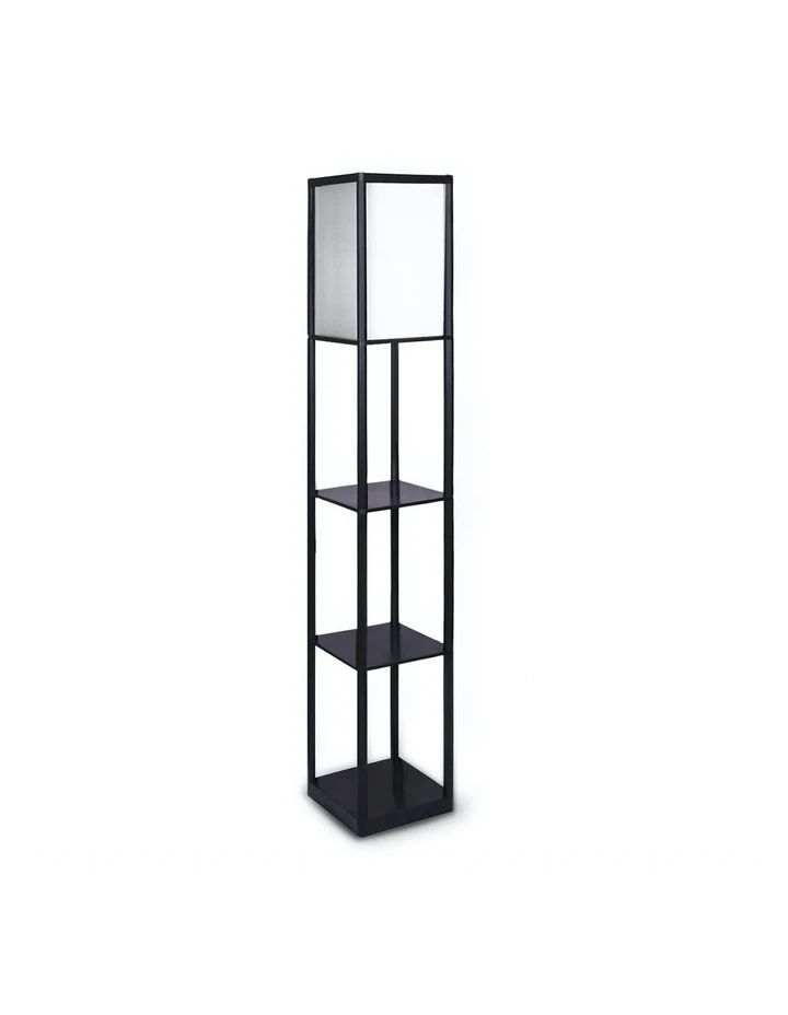 Sarantino Etagere Floor Lamp Shelves Black Frame Tapered Linen Brown Fabric Shade Stand 1 Sarantino Etagere Floor Lamp Shelves Black Frame Tapered Linen Brown Fabric Shade Stand
