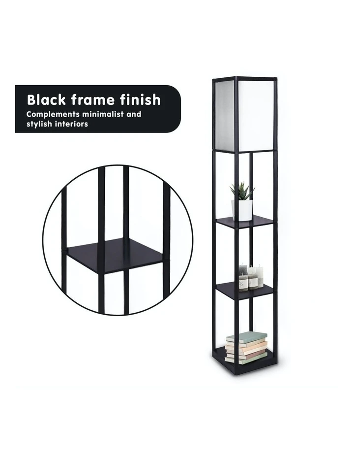 Sarantino Etagere Floor Lamp Shelves Black Frame Tapered Linen Brown Fabric Shade Stand 3 Sarantino Etagere Floor Lamp Shelves Black Frame Tapered Linen Brown Fabric Shade Stand - Image 3