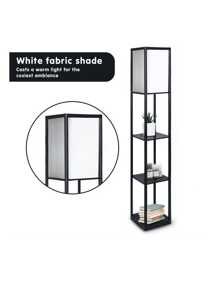 Sarantino Etagere Floor Lamp Shelves Black Frame Tapered Linen Brown Fabric Shade Stand 4 Sarantino Etagere Floor Lamp Shelves Black Frame Tapered Linen Brown Fabric Shade Stand - Image 4