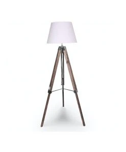 Sarantino Solid Wood Tripod Floor Lamp Adjustable Height Stand White Linen Round Shade