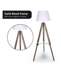 Sarantino Solid Wood Tripod Floor Lamp Adjustable Height Stand White Linen Round Shade -The Shine Nook Sales Store 828975520 3 720x928