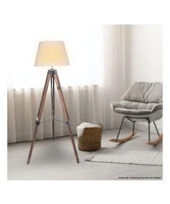 Sarantino Solid Wood Tripod Floor Lamp Adjustable Height Stand White Linen Round Shade -The Shine Nook Sales Store 828975520 5 720x928