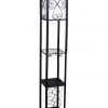 Sarantino Metal Etagere Floor Lamp Stand Shade With Wine Holder Shelf Shelves Storage