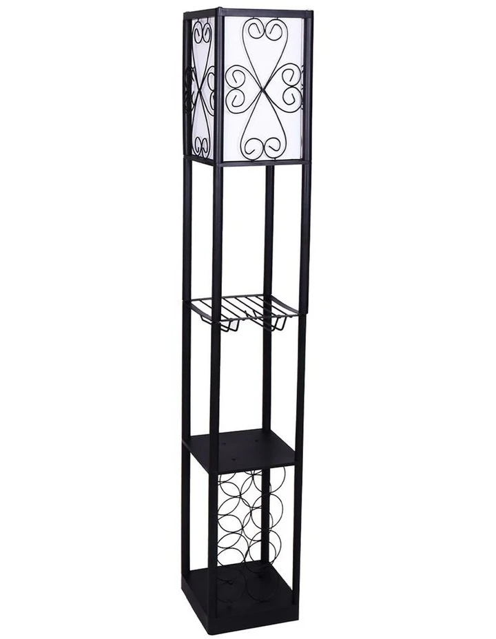 Sarantino Metal Etagere Floor Lamp Stand Shade With Wine Holder Shelf Shelves Storage 1 Sarantino Metal Etagere Floor Lamp Stand Shade With Wine Holder Shelf Shelves Storage