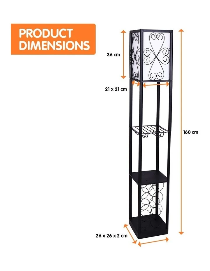 Sarantino Metal Etagere Floor Lamp Stand Shade With Wine Holder Shelf Shelves Storage 2 Sarantino Metal Etagere Floor Lamp Stand Shade With Wine Holder Shelf Shelves Storage - Image 2