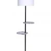 Sarantino Metal Floor Lamp Stand Black Post In Round Shade Marble Finish Shelves White