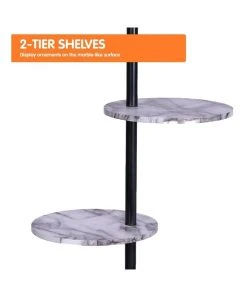 Sarantino Metal Floor Lamp Stand Black Post In Round Shade Marble Finish Shelves White -The Shine Nook Sales Store 828975970 4 720x928